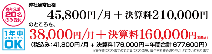 月38000円決算料160000円